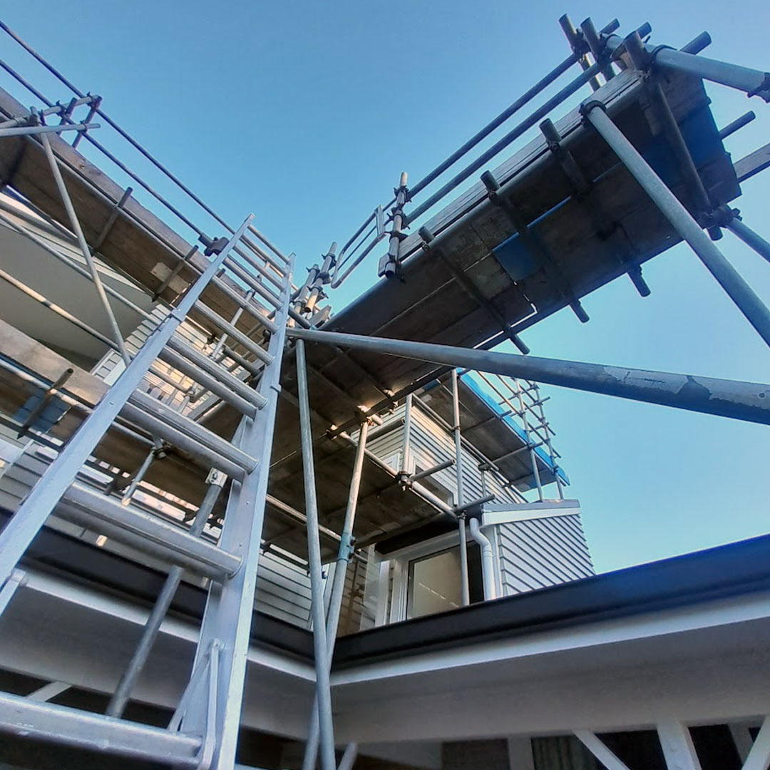 House with scaffolding used for access